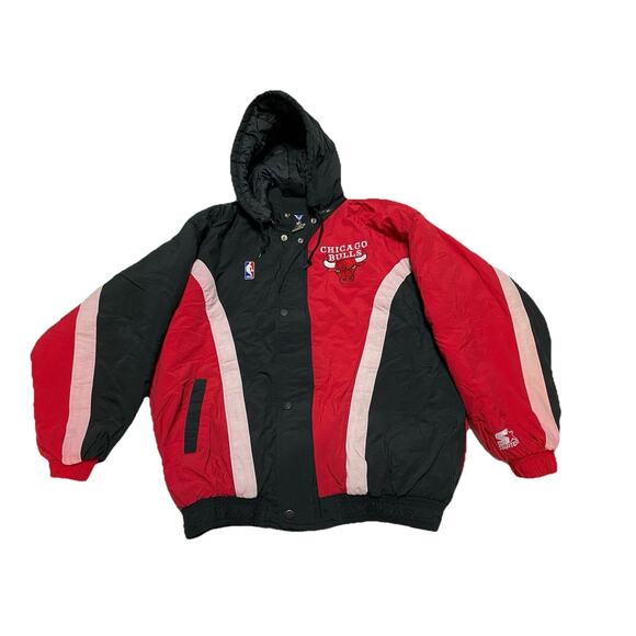 Vintage 90s NBA Starter Chicago Bulls Full Zip Hooded Basketball Jacket Sz L
